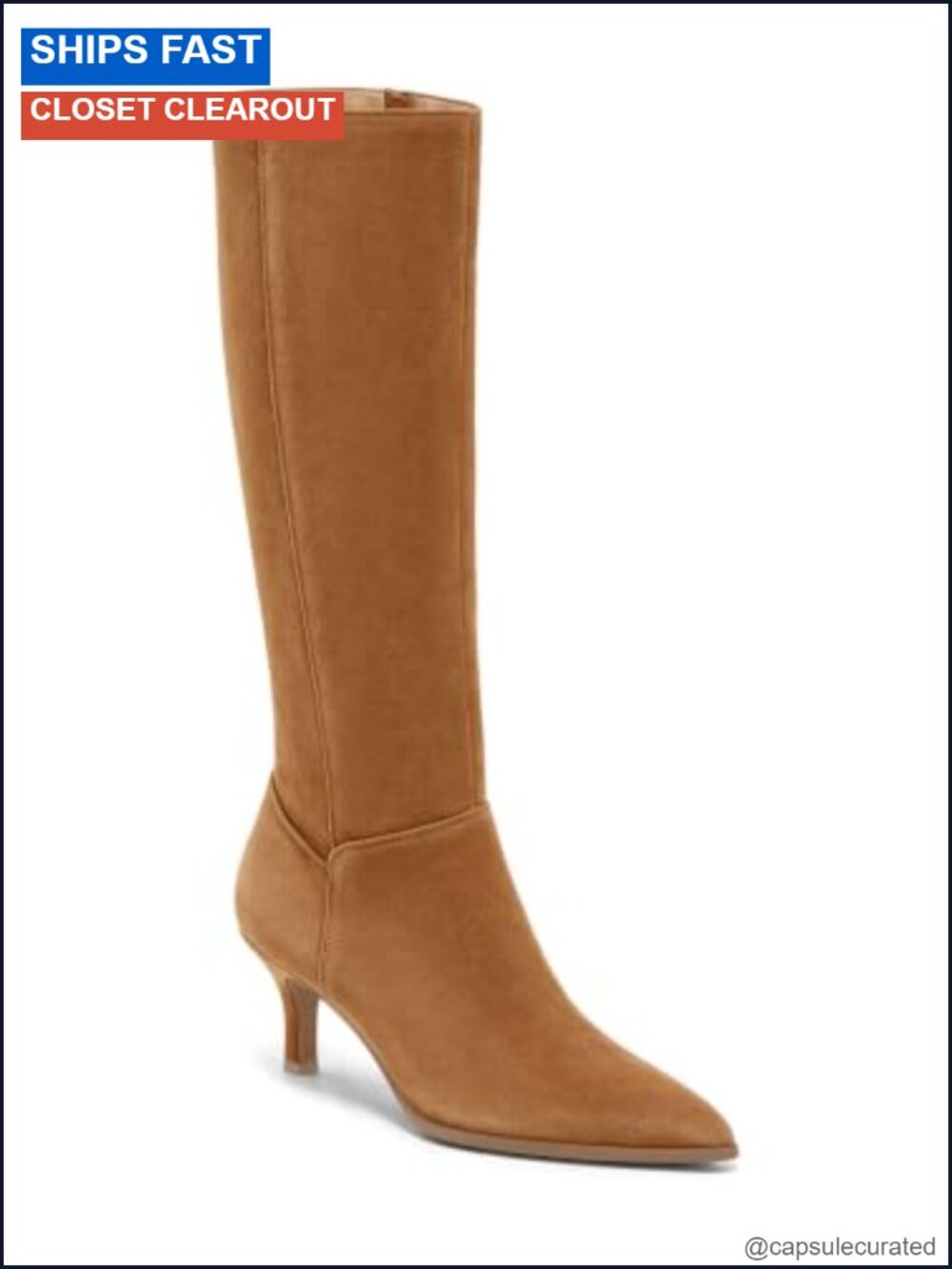 Knee High Boots Pointed Toe Kitten Heel Side Zipper Faux Suede